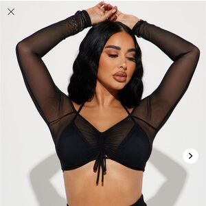 Fashion Nova Black Mesh Swim Coverup Top